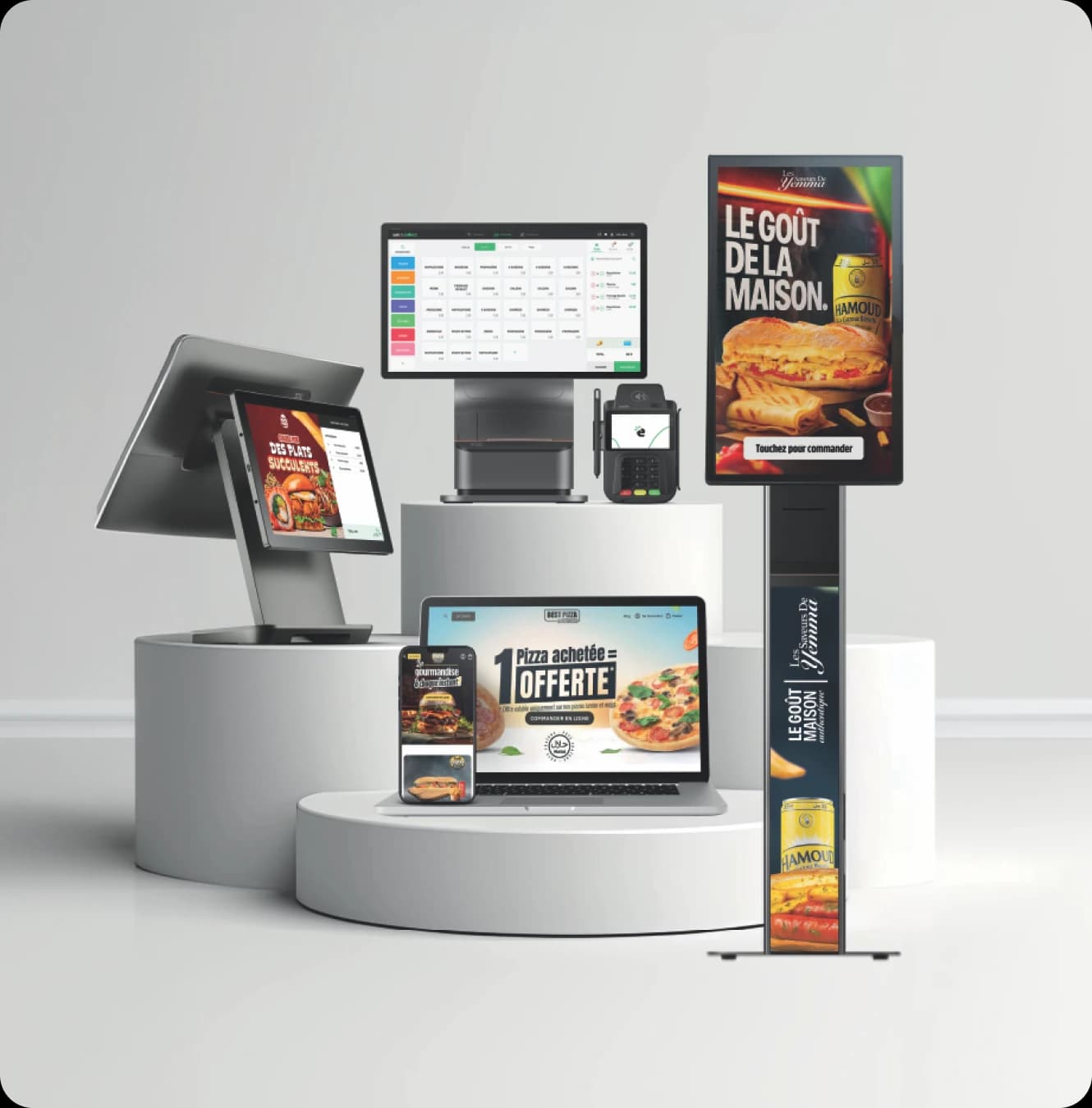 Solutions Eat & Collect : caisse tactile, borne de commande, écrans et application mobile