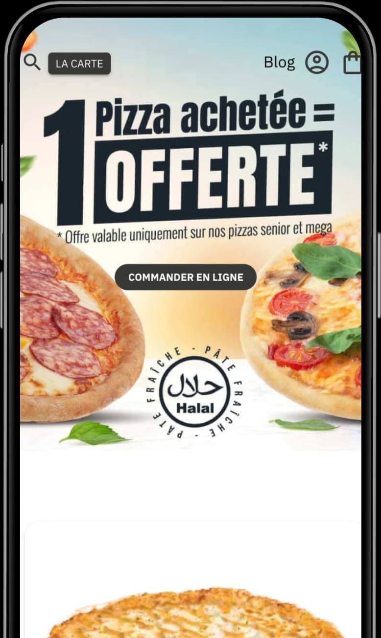 Téléphone affichant le site de commande en ligne du restaurant après scan du QR code de la table
