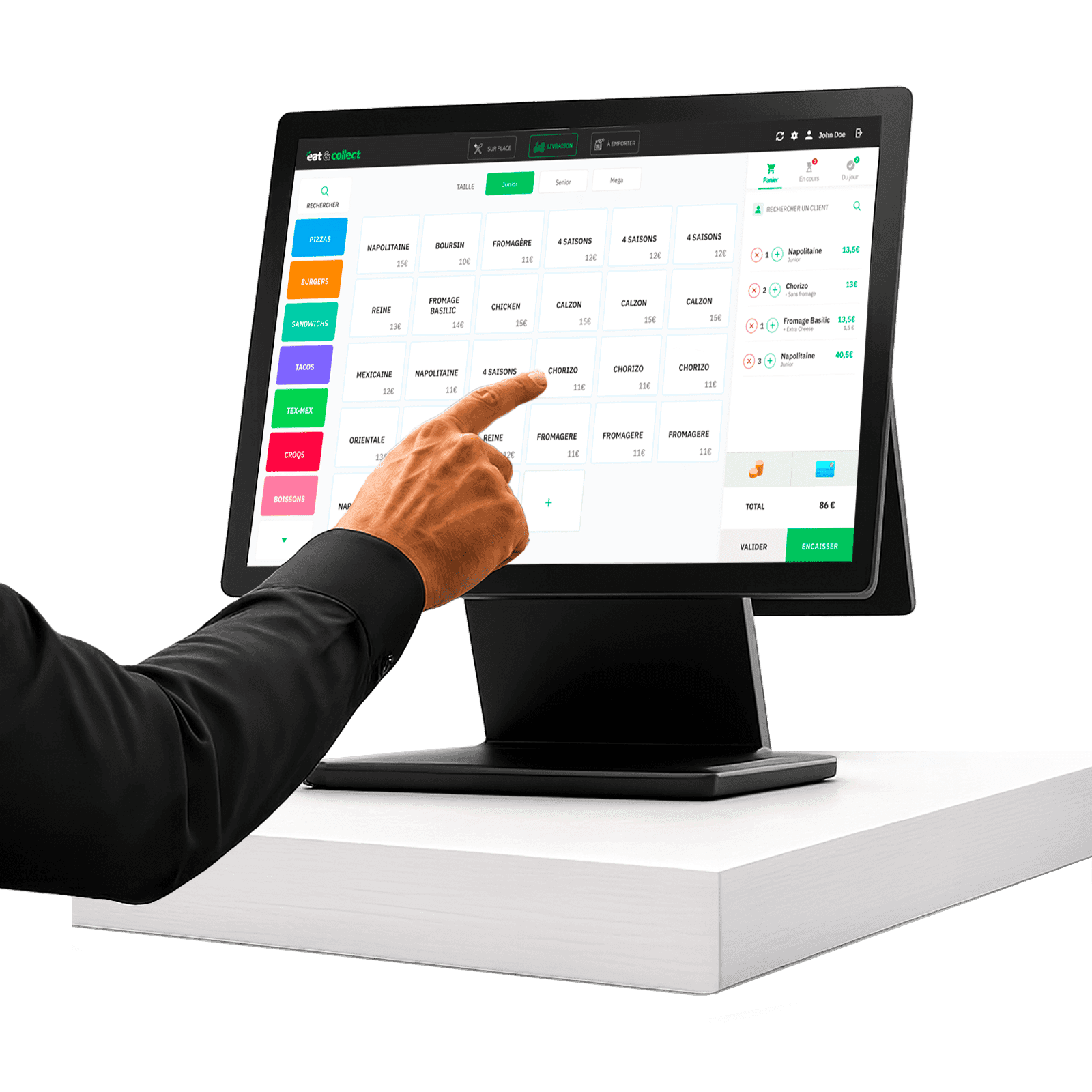 Caisse tactile Eat & Collect recevant les commandes