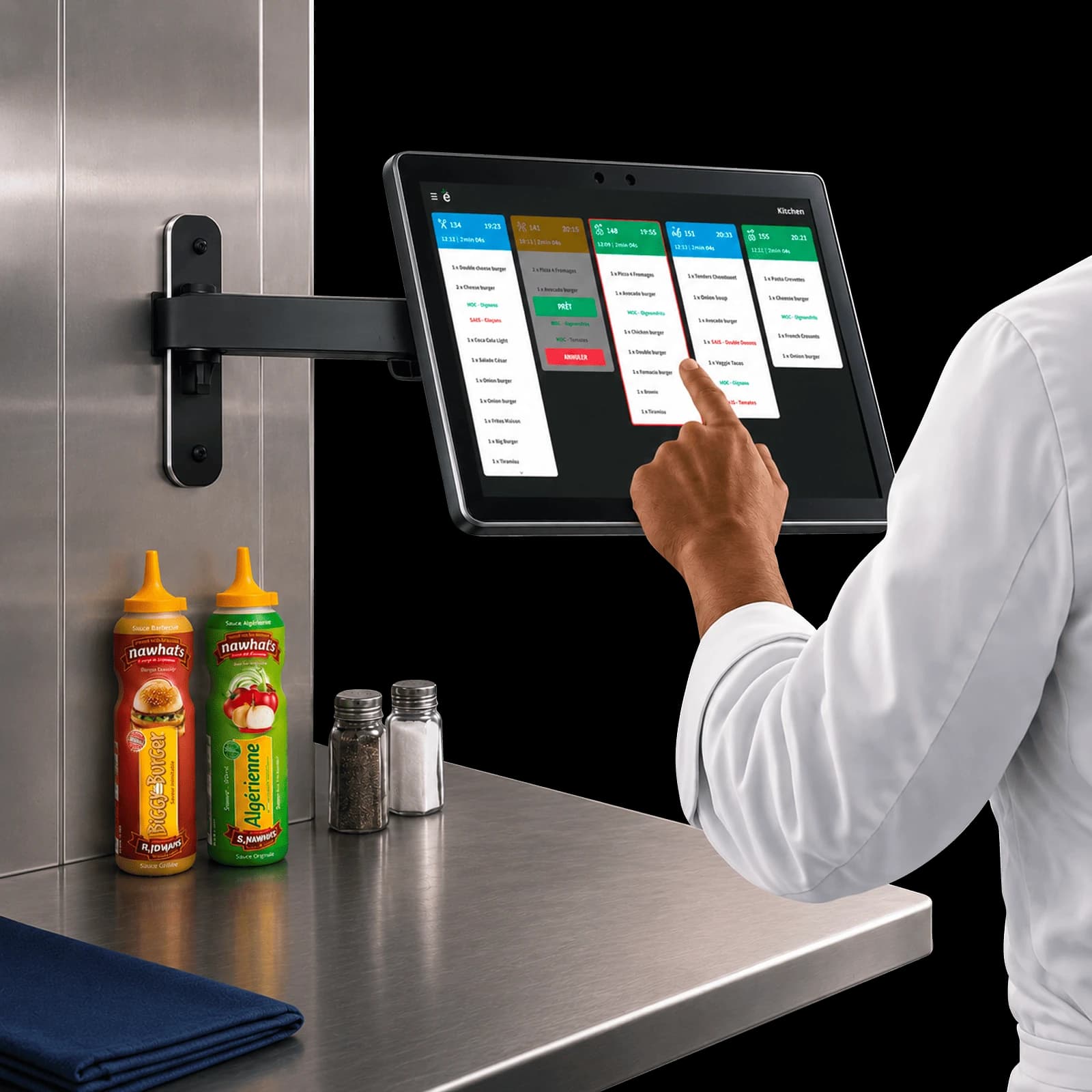 Écran de cuisine Eat & Collect affichant les commandes en temps réel