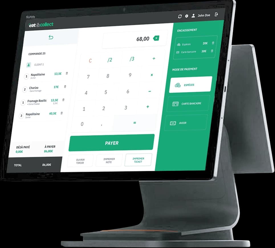 Caisse tactile Eat & Collect pensée pour les services à fort volume