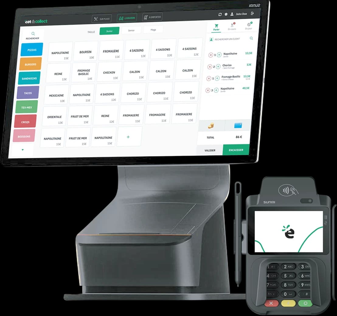 Caisse tactile Eat & Collect avec terminal de paiement intégré