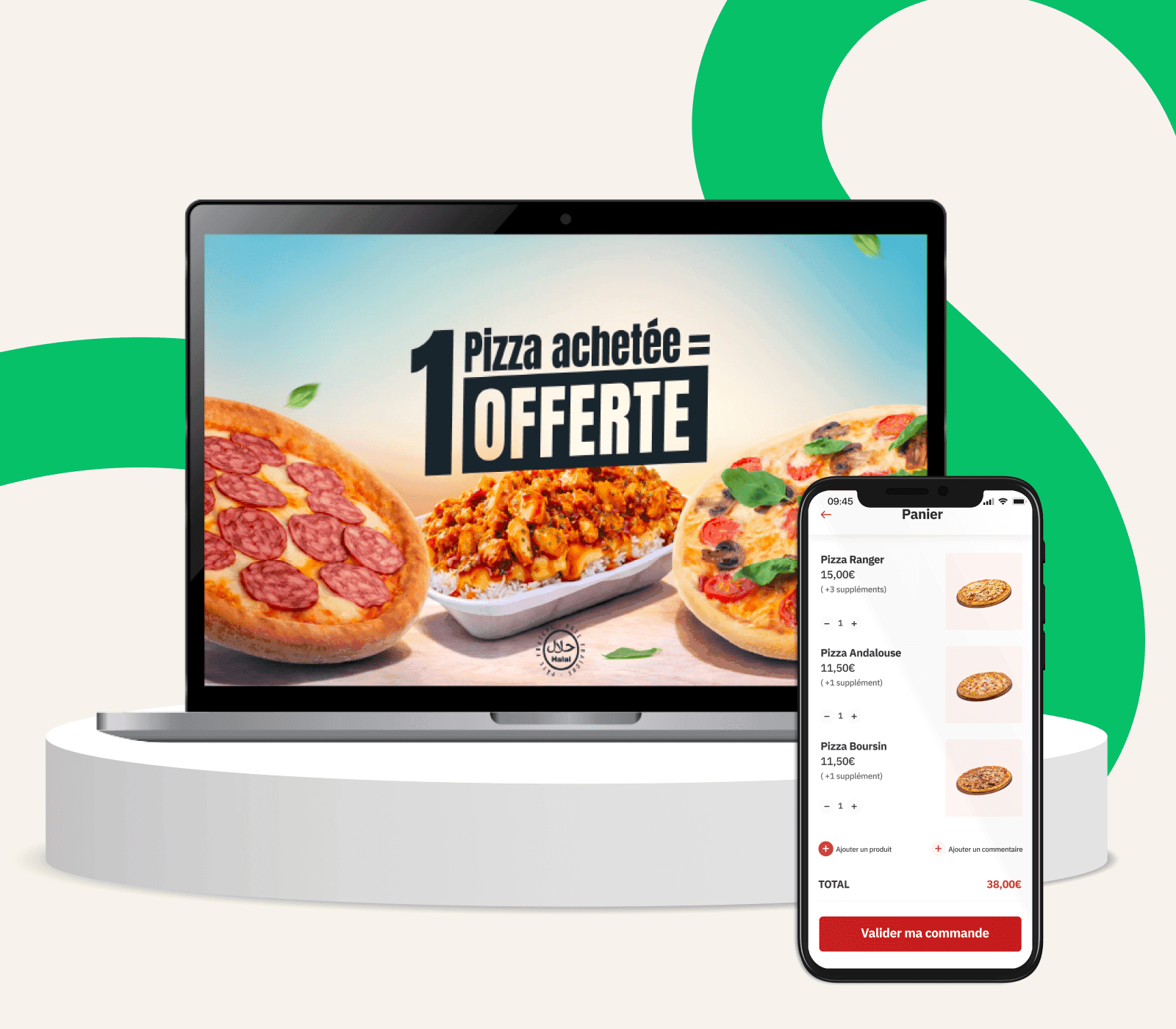 Site de commande en ligne et application mobile Eat & Collect sur ordinateur portable et téléphone