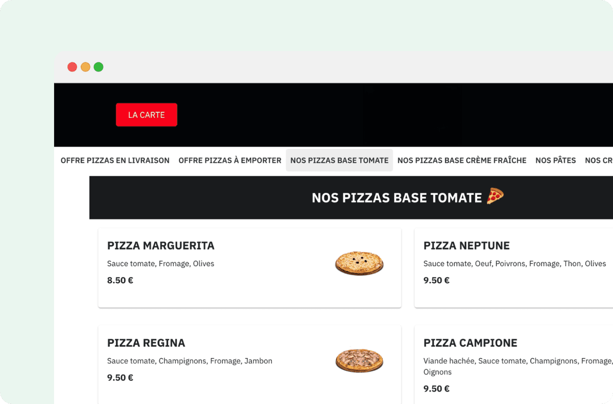 Page d'accueil d'un site de commande en ligne Eat & Collect
